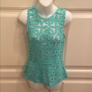 Intermix turquoise Floral Lace Sleeveless peplum  Top - sz M